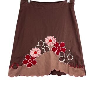 Nicola Quilter Womens 12 Skirt Midi Embroidered scalloped Edge hem Floral Cotton